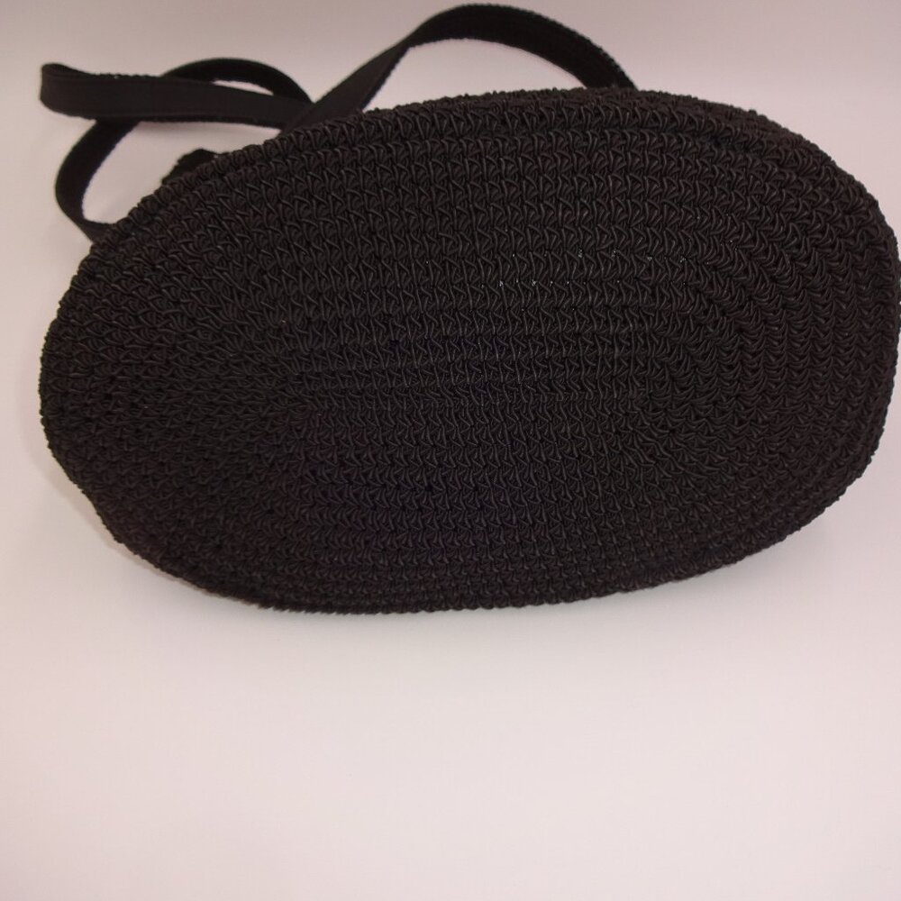 Liz Claiborne Crazy Horse Black Woven Crochet Purse Shoulder Bag Handbag Tote - Picture 8 of 11